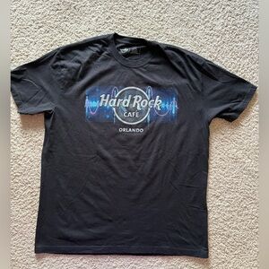 Hard Rock Cafe Orlando Black Tee Blue Sound Wave Logo Music Souvenir Florida